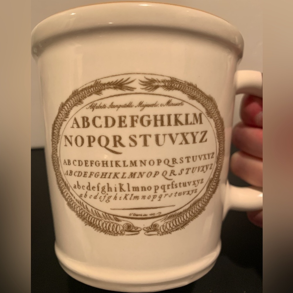 Rae Dunn Magenta Ceramic Alphabet Mug holds up to 16 oz, good unused condition!